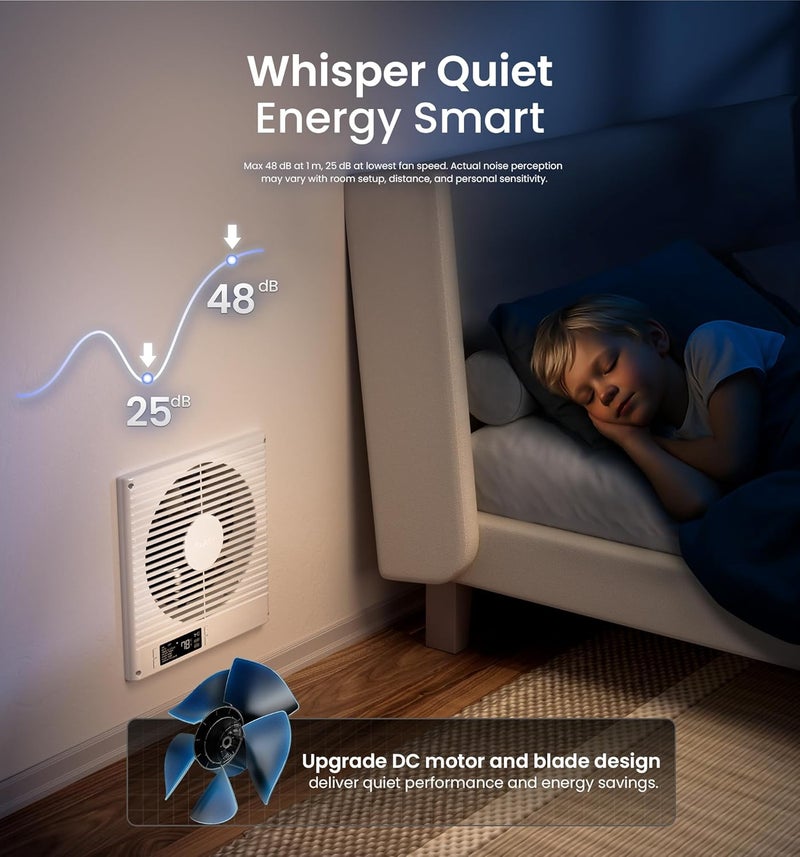 KOVIET 8" Room to Room Ventilation Fan with Remote, Quiet Reversible Through the Wall Air Transfer Fan, 10-Speed Smart Exhaust Vent, Temperature Control, ETL Certified for Bedroom, Kitchen, Laundry - Image 5